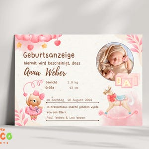 Personalisierte Geburtsanzeige| Digitales Baby Geburtszertifikat| Individuelles Neugeborenen Geschenk | Babyname Poster| Geburtserinnerung