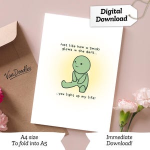 Tarjeta de felicitación de Smiski imprimible / Tarjeta de cumpleaños estética para parejas / Tarjeta de aniversario con lindo juego de palabras / Tarjeta de felicitación DIY / Tarjeta de cumpleaños de moda
