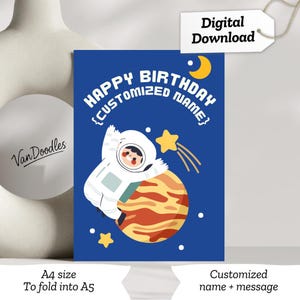 Druckbare Weltraum Geburtstagskarte für Kinder, Ästhetische Astronaut Geburtstagskarte, DIY Kindergeburtstagskarte, Benutzerdefinierte Geburtstagskarte für Jungen