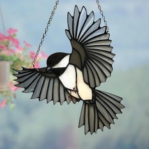 Stained Glass Chickadee Suncatcher: Bird Window Hanging