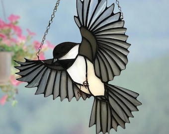 Stained Glass Chickadee Suncatcher: Bird Window Hanging