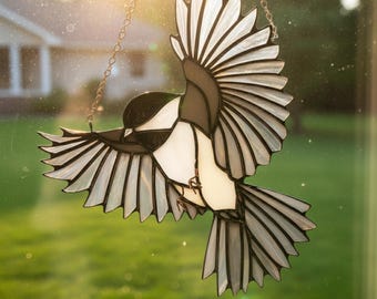 Chickadee Stained Glass Suncatcher: Handmade Window Hanging