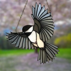 Chickadee Stained Glass Suncatcher: Handmade Window Hanging