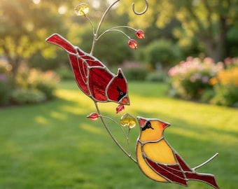 Atrapasueños de cardenal en vidriera: Adorno para ventana hecho a mano, regalo conmemorativo