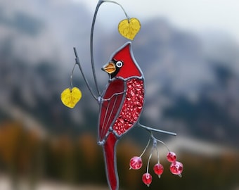 Stained Glass Cardinal Suncatcher: Custom Bird Window Hanging