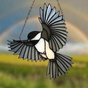 Chickadee Stained Glass Suncatcher: Handmade Window Hanging