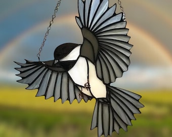 Chickadee Stained Glass Suncatcher: Handmade Window Hanging