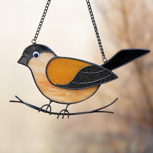 Chickadee Stained Glass Suncatcher: Modern Window Hanging