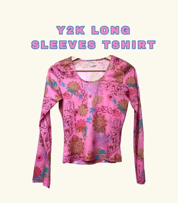 トップス y2k print long sleeve tee Y2k Printed Long Sleeve Top - Etsy