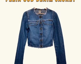Y2K Plein Sud Raw Fringe Vintage Denim Cropped Jean Jacket