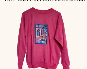 Maglione vintage rosa stampato