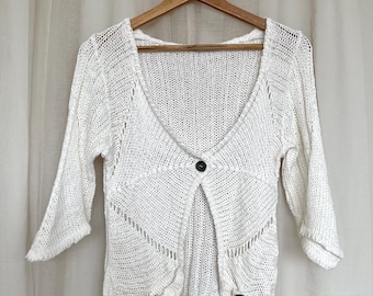 Vintage ecru opengewerkt vest met grote knopen