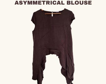Y2k brown asymmetrical blouse