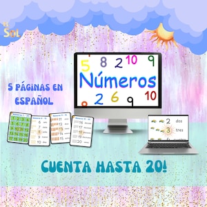 Nummers: ¡Cuenta hasta 20! Nrs.1-20, gearchiveerde pdf-bestand van 5 pagina&#39;s. ¡Aprendiendo números en Español, contando del 1 op 20!