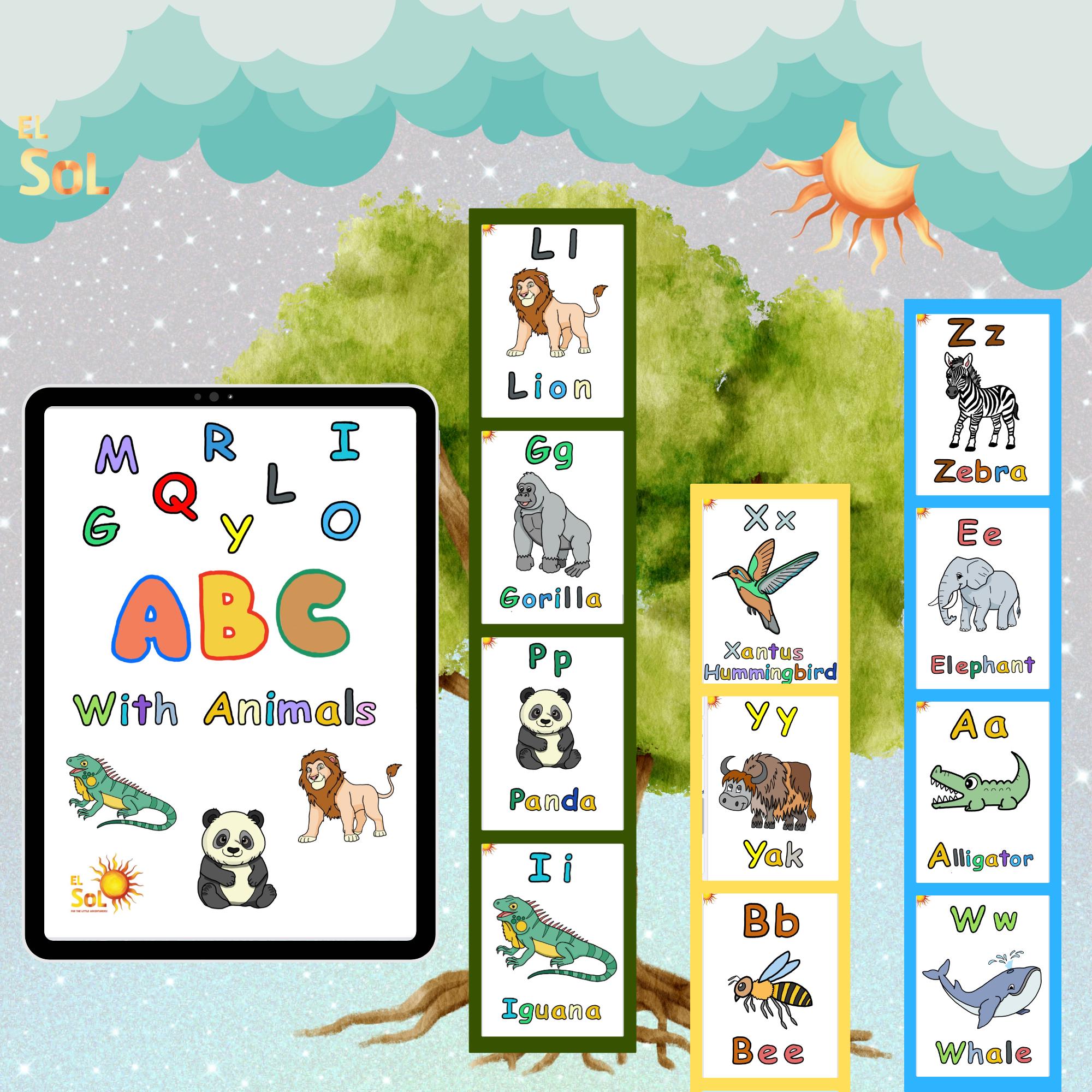 ABC From A to Z With 26 Cute Colored Animals & Names + 3 Abc Tables ...