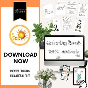 Productos digitales para niños (descarga de muestra): aprende el abecedario con animales, colorea números, colorea libros de animales, colorea los dinosaurios, alfabeto