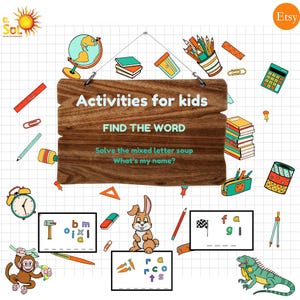 Actividades para niños, Encuentra la palabra, resuelve la letra mixta, Escribe nombres, Juegos de ortografía, jardín de infantes, preescolar, hojas de trabajo para niños pequeños en PDF