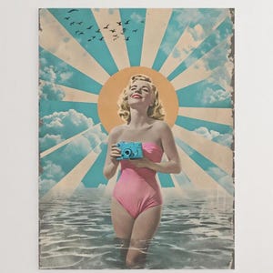 Retro Summer Glow Wall Art | Vintage Beach Pin-Up Print | Mid-century Pop Art Poster | Coastal Retro Décor | 1950s Swimsuit Wall Print