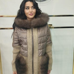 Women’s Cardigan - Alpaca Coat - Natural Fox Fur- Woman Coat - Beautiful Vision - Fur Jacket