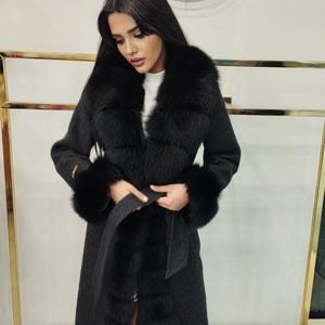 Alpaca Long Coat with Real Fox Fur Collar & Cuffs