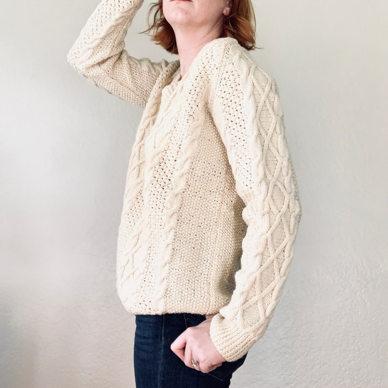 Womens Cable Knit Sweater Cream Size Small Medium Large Etsy