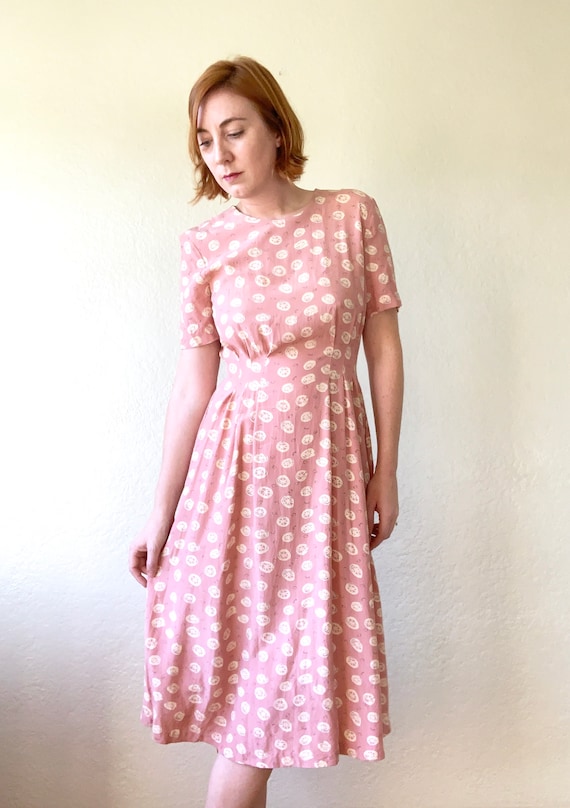 1990s Pale Peach Pink Librarian Dress Size Medium