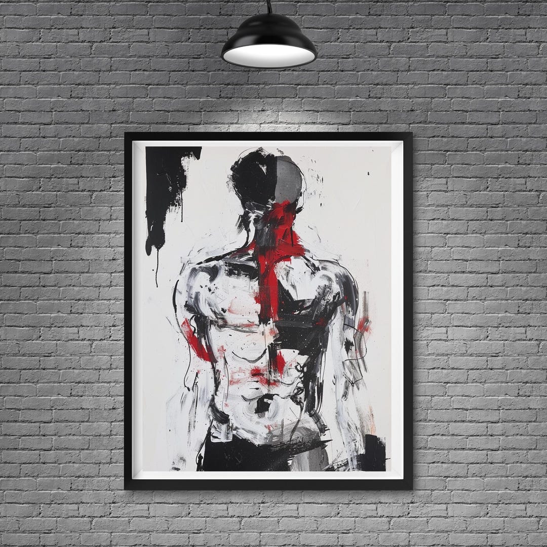 Torso in Tension – Abstract Male Body Art Set | Red Black White Anatomy ...