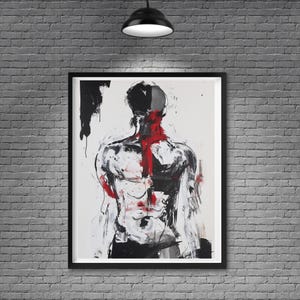 Torso in Tension – Abstract Male Body Art Set | Red Black White Anatomy Prints | Expressive Faceless Figure Sketches (4 JPGs)