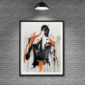 Fierce Stillness – Abstract Male Back Portraits | Powerful Figurative Wall Art | Orange & Black Brushstrokes | Digital Download (4 JPGs)