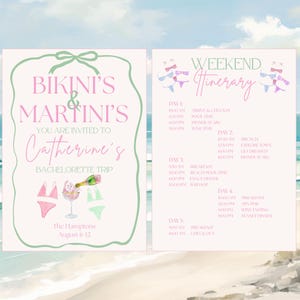 Bikinis and Martinis Bachelorette Weekend Itinerary Editable Template Canva Beach or Pool Party Summer Trip Digital Instant Download Invite