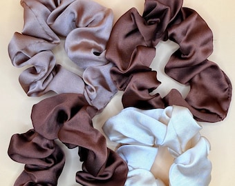 Nude Satin Silk Scrunchies, pack of 4