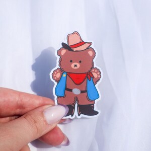 autocollant ours de cow-boy | Sticker vinyle brillant | Sticker | Sticker pour ordinateur portable | Sticker kawaii