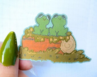 Frogs on a Log Sticker: Glossy Kawaii Vinyl Decal