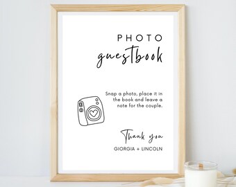 Modern Minimalist Wedding Photo Guestbook Table Sign Template, Digital Editable Snap it Shake it Wedding Photo Book Polaroid Camera Signs