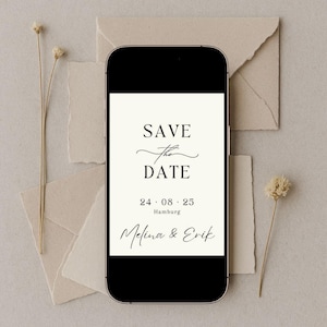 Digitale Save the Date Karte zur Hochzeit mit personalisierten Daten | minimalistische Hochzeitseinladung | elegante Hochzeitsankündigung