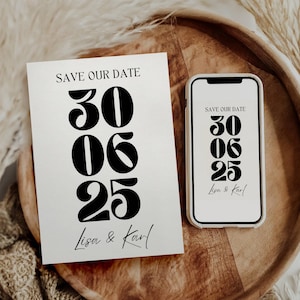 Digitale Save the Date Karte zur Hochzeit mit personalisierten Daten | minimalistische Hochzeitseinladung | elegante Hochzeitsankündigung