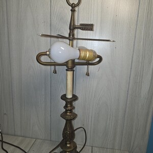 Vintage Brass Table Lamp Double Socket Pull Chain Brass Finish 28" Tall Heavy
