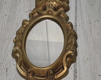 Vtg Victorian Style Gold Chalkware Mirror Ornate Floral 13x6 Hollywood Regency