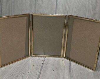 Vintage Gold Tone Picture Frame Set: 8x10, 5x7, 2x3 Hinged Tri-fold - Etsy