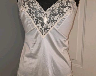 Vintage Antron 111 White Cami Lace Trim Feminine Coquette Delicate USA Made M