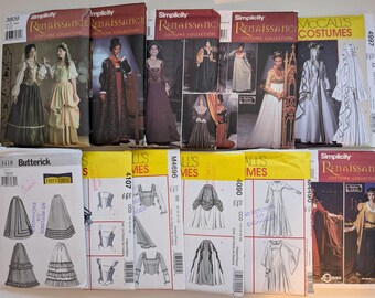Renaissance Costume UNCUT Sewing Pattern, Women's Sizes Only - YOU CHOOSE