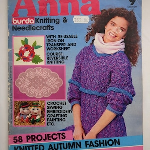 Vintage Anna Burda Knitting and Needlecrafts Magazine #9 September 1985 Iron on Transfer and Worksheet Included