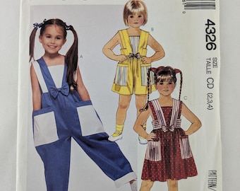 McCall's Sewing Pattern 4326 UNCUT Child Jumpsuit and Jumper Size 2,3,4 Vintage 1989
