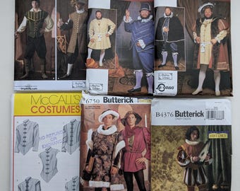 Renaissance Costume UNCUT Sewing Pattern, Men's Sizes Only - YOU CHOOSE