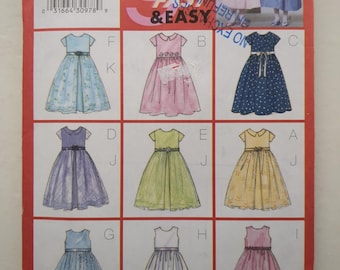 Butterick Sewing Pattern 6419 UNCUT Nine Sew Fast & Easy Girls' Dress and Overskirt Size 6,7,8