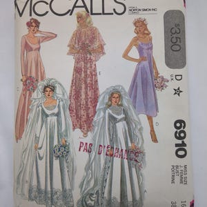 Vintage McCall's Sewing Pattern 6910 UNCUT Misses' Bride and Bridesmaid Gowns, Train and Cape Size 16, Bust Size 38