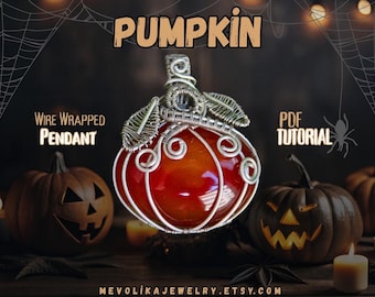 Pompoendraadgewikkelde hanger, tutorial Halloween-sieraden, handgemaakte sieraden, draadgewikkelde hanger, tutorial sieraden, doe-het-zelf sieraden maken