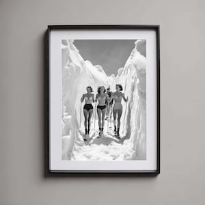 Skiing Wall Print Vintage Ski Poster Adventure Wall Art Retro Sports Art Winter Wonderland Black White Print Snow Mountain Active Lifestyle