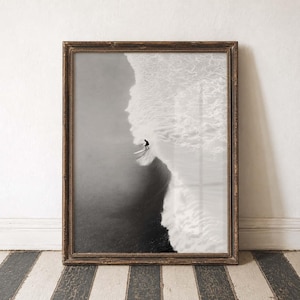 Minimal Surf Art Ocean Wave Poster Surfer Wall Print Black White Surf Aerial Surf Photo Wave Rider Art Modern Beach Art Sea View Poster Surf
