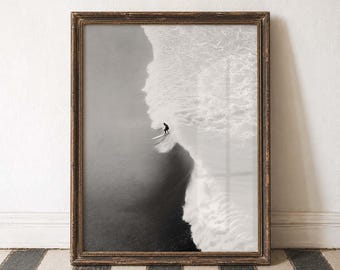Minimal Surf Art Ocean Wave Poster Surfer Wanddruck Schwarz Weiß Surf Antenne Surf Foto Wellenreiter Kunst Moderne Strandkunst Meeresblick Poster Surf